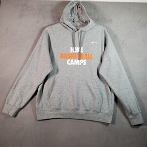 Nike Hoodie Mens M Gray Basketball Camps Swoosh Logo Club Fleece Pullover Active